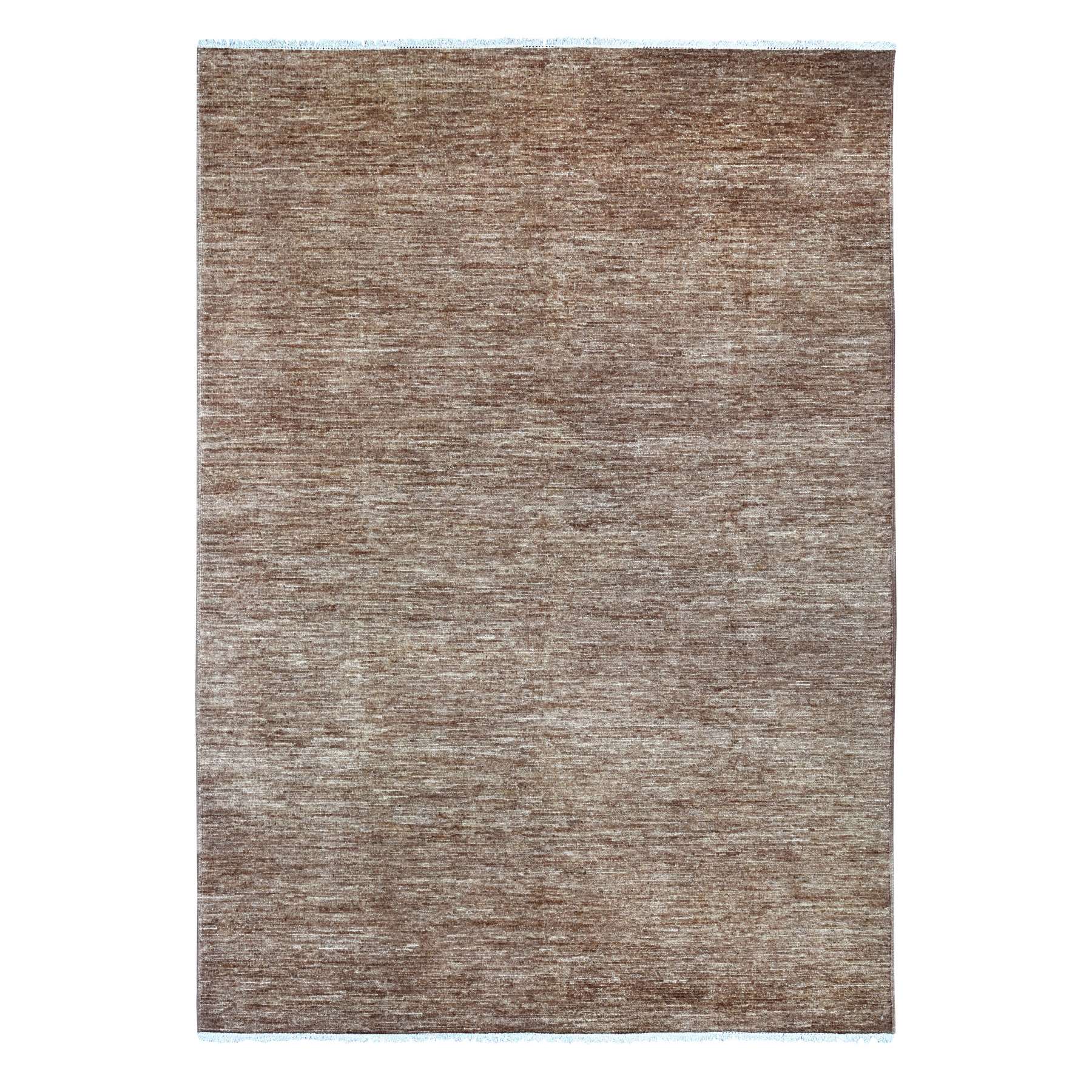 6'1"x8'8" Bole Brown, Plain Solid Pattern, Hand Knotted, Hand Spun Ghazni Wool, Lush and Plush, Oriental Rug 